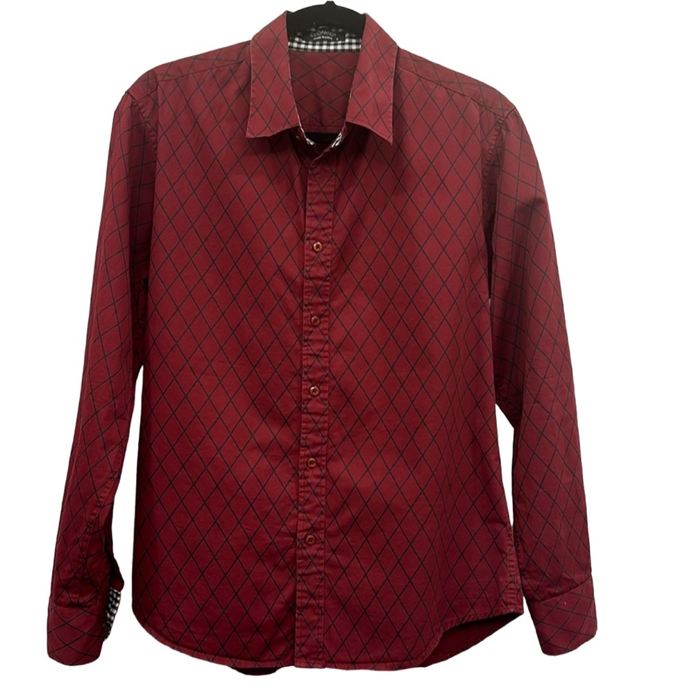 Coofandy Mens Small Button Up Shirt Contrasting Turn Cuff Burgundy Black & White